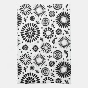 Paño De Cocina Boho florece el estampado de flores blanco y negro
