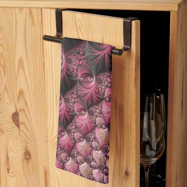 Paño De Cocina Boho Funky Ecléctico Rosa Negro Abstracto Fractal (Pliegue de tercios)
