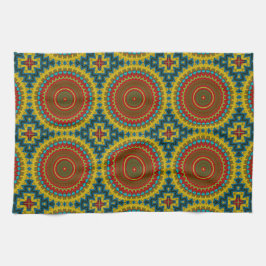 Paño De Cocina Boho Hippie Rojo Amarillo Azul Vintage Tíbal Étnic