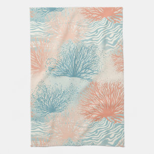 Paño De Cocina Boho Luxe Patrón Costero de Coral Acuarela (5)