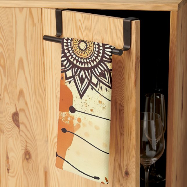 Paño De Cocina Boho Mandala Autumn Floral cálida y rústica (Pliegue de tercios)