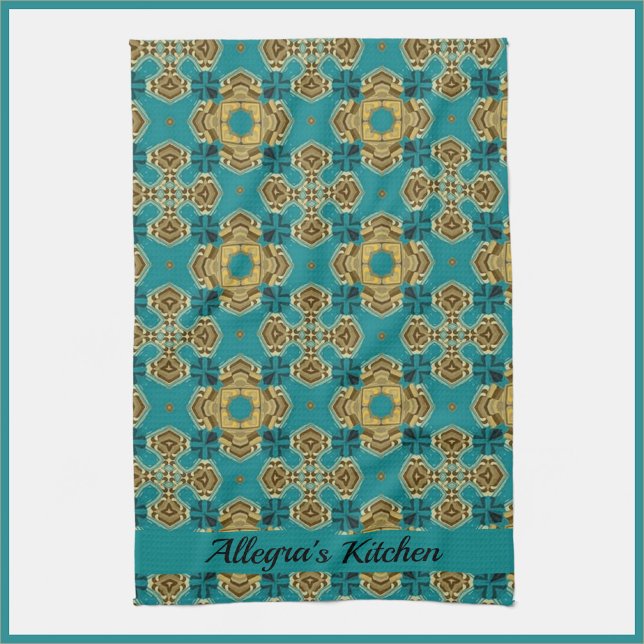 Paño De Cocina Boho Marroquí Tile Blue and Gold (Bookmark my store! https://www.zazzle.com/store/capricepetit)