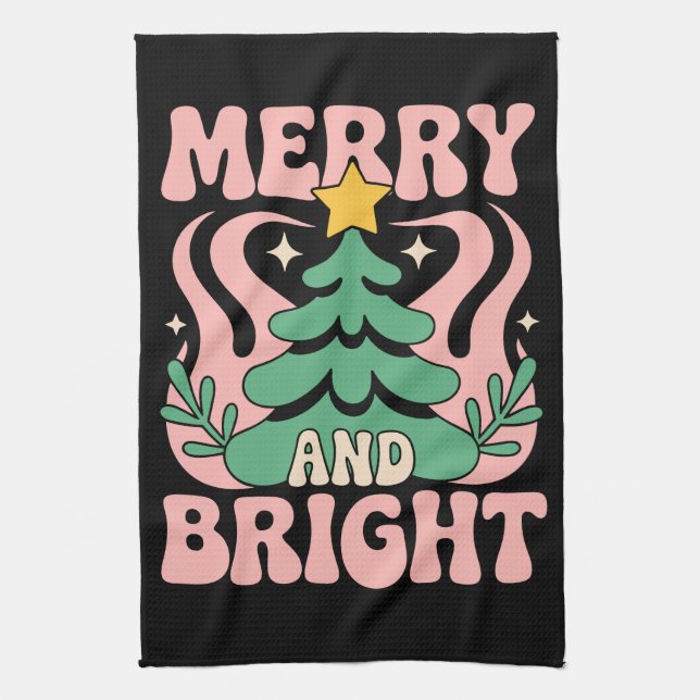 Paño De Cocina Boho Merry and Bright Personalized Floral Xmas (Vertical)