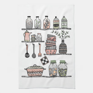 Paño De Cocina Boho Moda Farmhouse Decoración Coral Verde Rosa