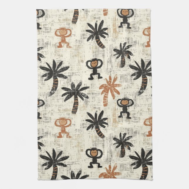 Paño De Cocina Boho Monkey Jungle Safari Pattern (Vertical)