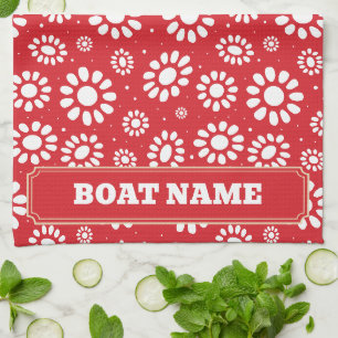 Paño De Cocina Boho Narrowboat Barco De Canal Barca Nombre Rojo