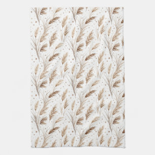 Paño De Cocina Boho Pampas Grass Beige Marrón Patrón de Estrellas