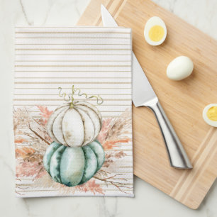 Paño De Cocina Boho Pumpkin Pampas Grass Rayas País Francés 