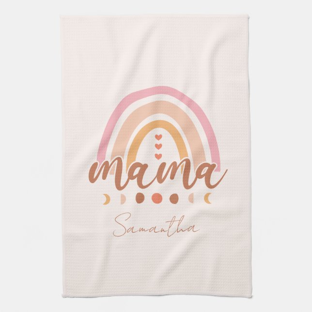 Paño De Cocina Boho Rainbow Mama con las fases lunares (Vertical)