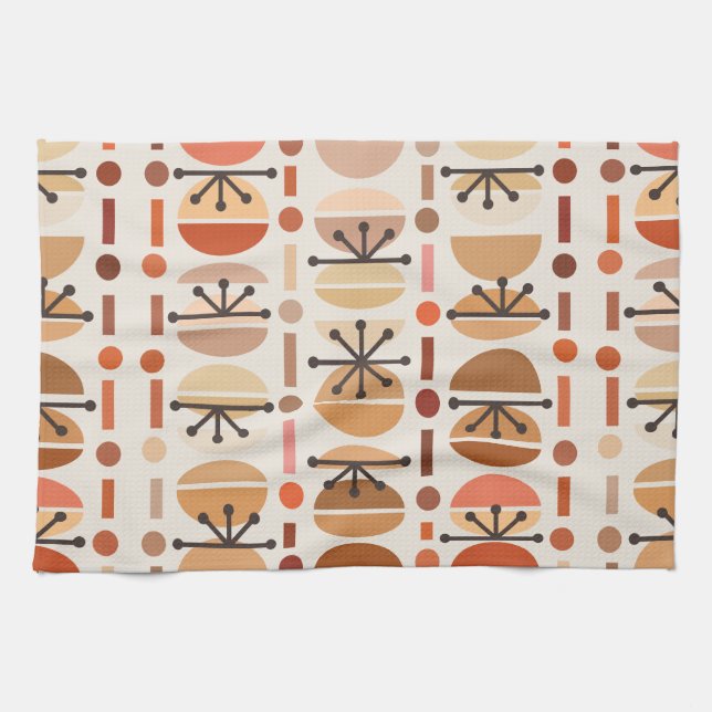 Paño De Cocina Boho Retro Bowls Lines Earth Tones (Horizontal)