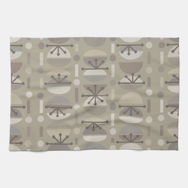 Paño De Cocina Boho Retro Bowls Lines Taupe (Horizontal)