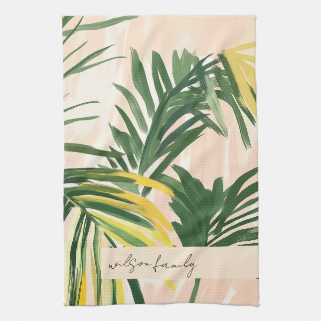 Paño De Cocina Boho Rubor Green Tropical Palm Leaves Beach (Vertical)