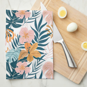 Paño De Cocina Boho Tropical Hojas Flores