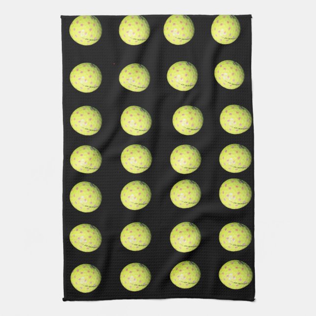 Paño De Cocina Bolas De Golf Amarillas En Negro, (Vertical)