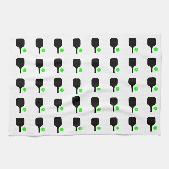 Paño De Cocina Bolas de pickleball negras y bolas verdes (Horizontal)