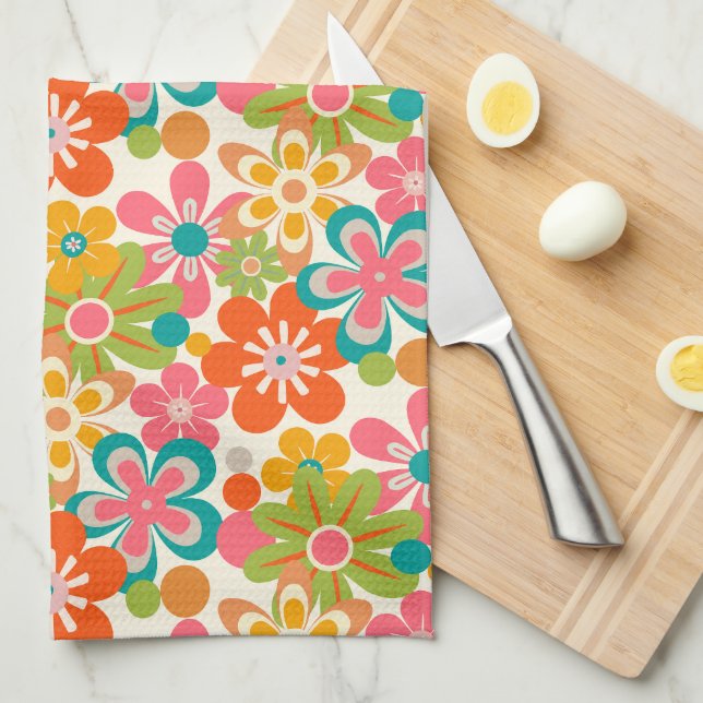 Paño De Cocina Bold Bright Retro Abstract Flower Pattern (Doblado Cuarto)