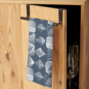 Paño De Cocina Bold Caribbean Tribal Mudcloth: Azul Marino y Blan