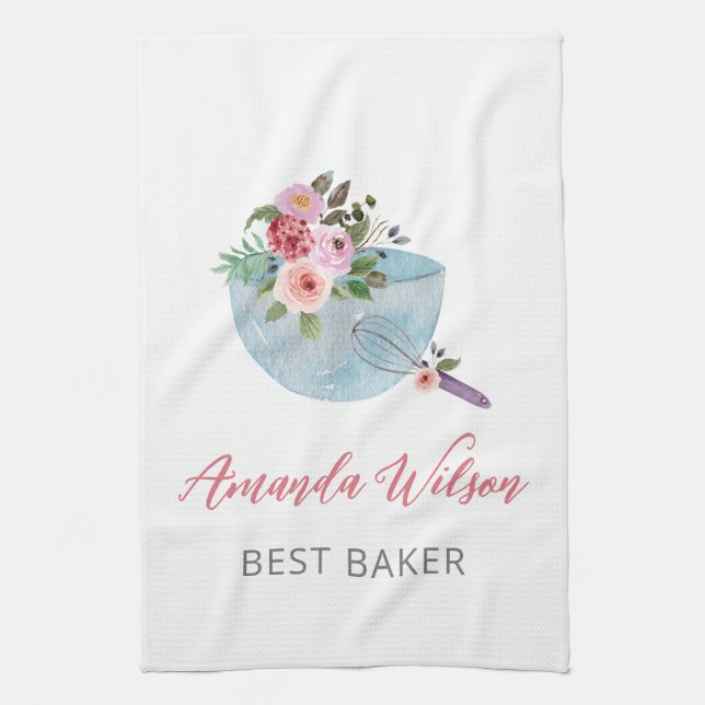Paño De Cocina Bolera Floral personalizada y Whisker Bakers (Vertical)