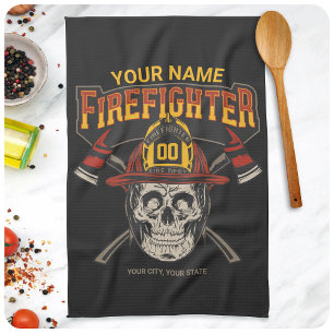Paño De Cocina Bombero de casco falso artificial personalizado