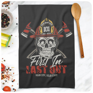 Paño De Cocina Bombero personalizado nombre Primero en entrar últ