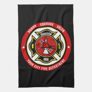 Paño De Cocina Bombero Rescate AGREGAR NOMBRE Insignia del Depart