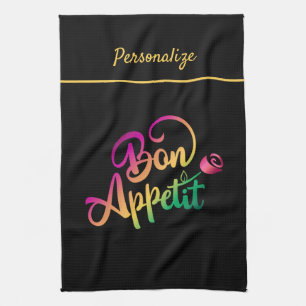 Paño De Cocina Bon Appetit Cita Morado Amarillo Negro