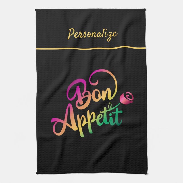 Paño De Cocina Bon Appetit Cita Morado Amarillo Negro (Vertical)
