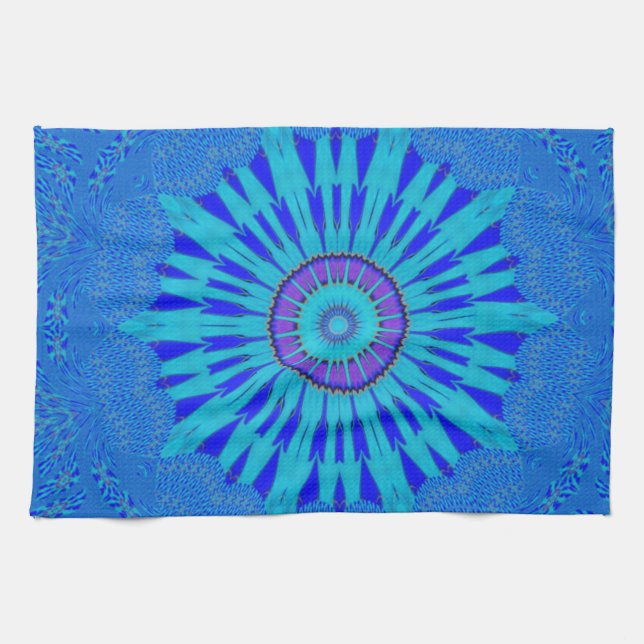 Paño De Cocina Bonita impresión de arte de Mandala azul real (Horizontal)