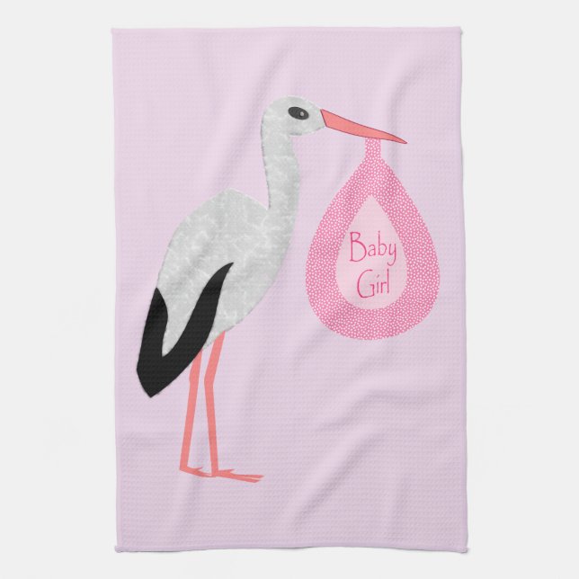 Paño De Cocina Bonito Bebé Rosa Stork (Vertical)