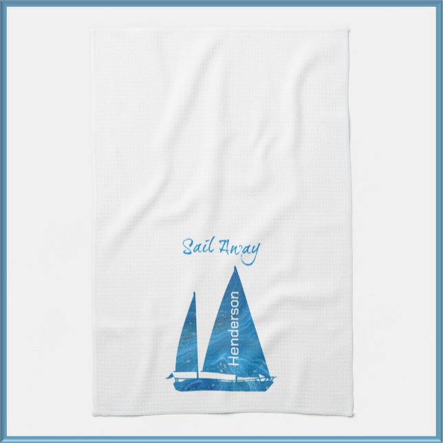 Paño De Cocina Bonito Blue Sailboat Nautical (Subido por el creador)