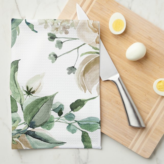 Paño De Cocina Bonito Cream Floral Botánica (Doblado Cuarto)
