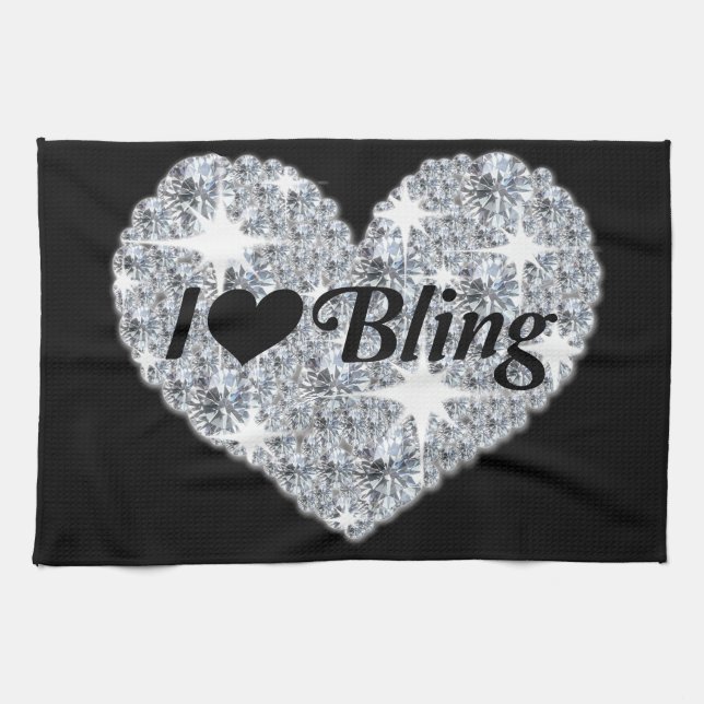 Paño De Cocina Bonito de diamantes de plata corazón me encanta (Horizontal)