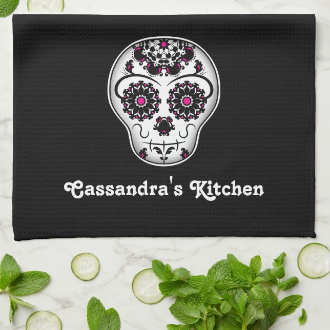 Paño De Cocina Bonito del cráneo del azúcar muerto (Doblado)