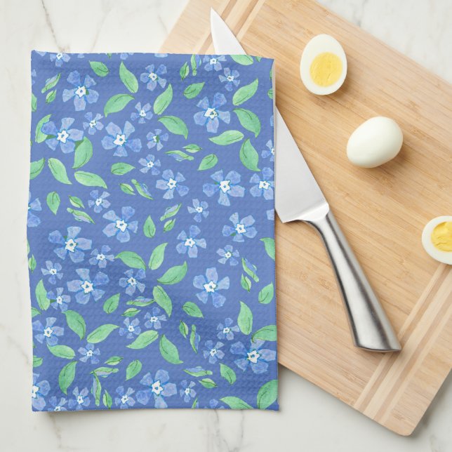 Paño De Cocina Bonito Ditsy Periwinkle Blue Green Floral Pattern (Doblado Cuarto)