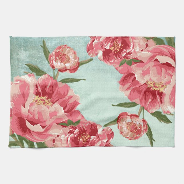 Paño De Cocina Bonito Flor Retro Chintz Peonies Personalizados (Horizontal)
