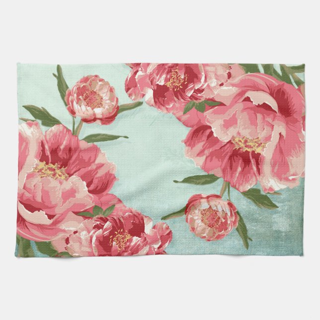 Paño De Cocina Bonito Flor Retro Chintz Peonies Personalizados (Horizontal)