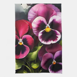 Paño De Cocina Bonito maroon daek pansies rojos pintura acuarela