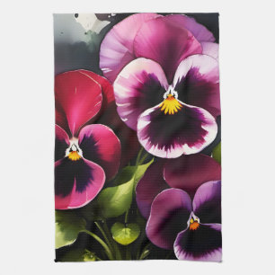 Paño De Cocina Bonito maroon daek pansies rojos pintura acuarela