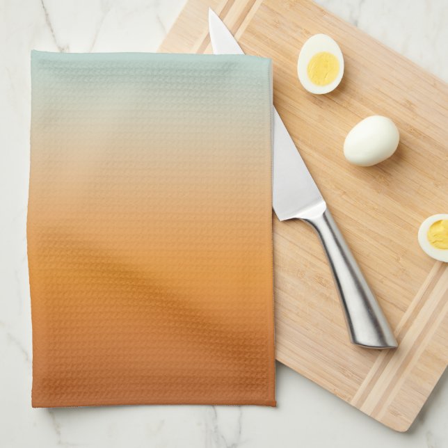 Paño De Cocina Bonito Ombre Naranja soleado y degradado azul Verd (Doblado Cuarto)