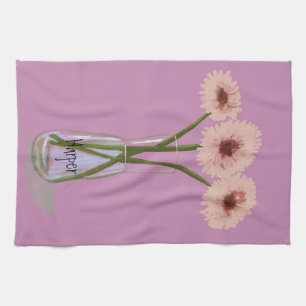 Paño De Cocina Bonito Pastel Gerbera Flor +Nombre personalizado