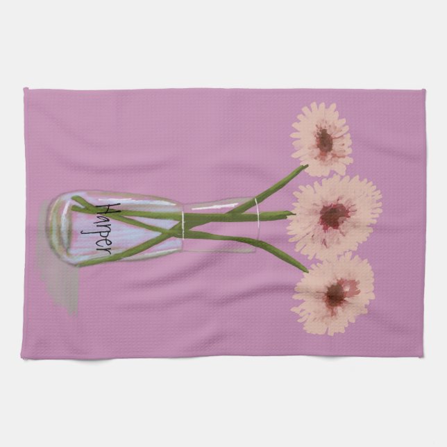 Paño De Cocina Bonito Pastel Gerbera Flor +Nombre personalizado (Horizontal)