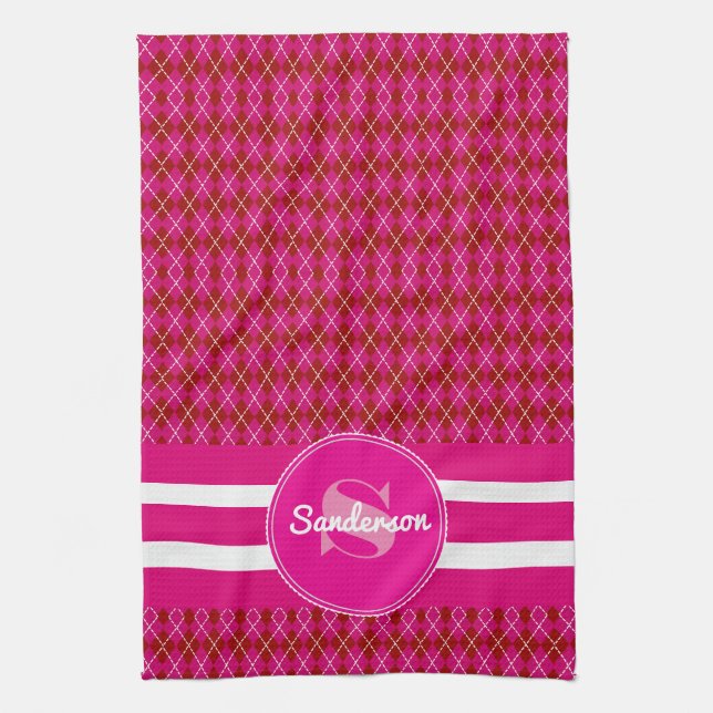 Paño De Cocina Bonito Pink Argyle con nombre Golf o (Vertical)