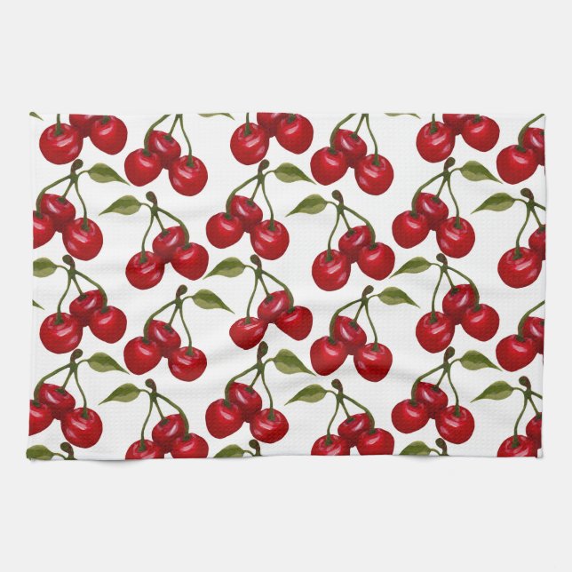 Paño De Cocina Bonito Red Cherry Watercolor (Horizontal)