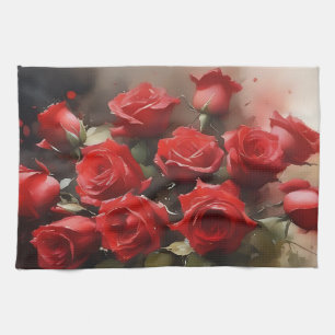 Paño De Cocina Bonito rojas brillantes jardín acuarela pintura