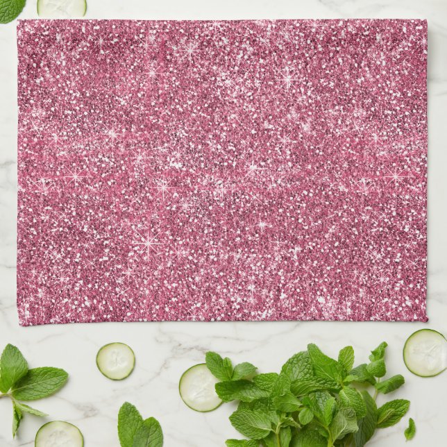 Paño De Cocina Bonito Sparkle Pink Faux Purpurina (Doblado)