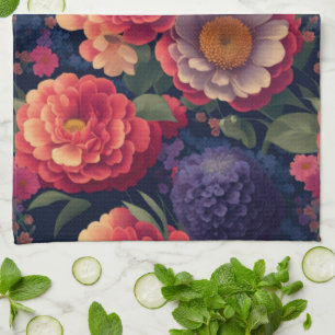 Paño De Cocina Bonito vintage Naranja rojo mamá púrpura peony flo
