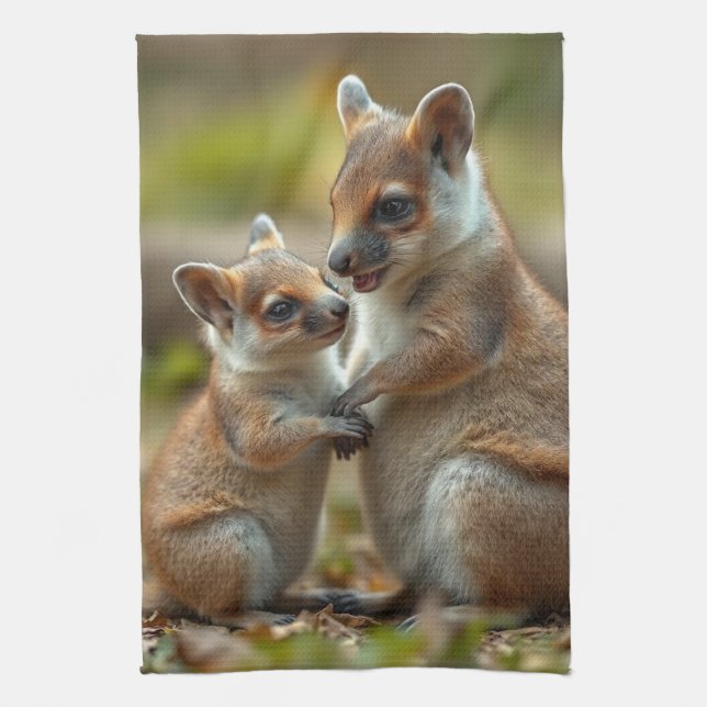 Paño De Cocina "Bono alegre: Mamá australiana y bebé Quokka" (Vertical)