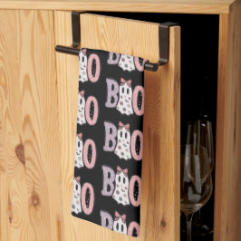 Paño De Cocina Boo Ghost Purple Pink Cute Black Halloween