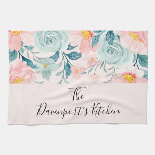 Paño De Cocina Borde floral rosa y verde