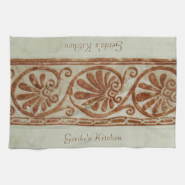 Paño De Cocina Borde marrón ornamental mediterráneo con texto